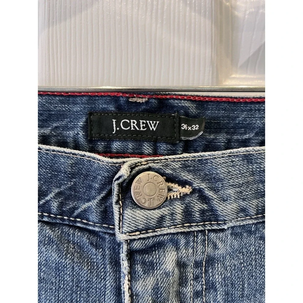 Vtg Y2K J Crew Jeans Mens 36x32 Loose Fit Straight Made in USA Denim Distressed
